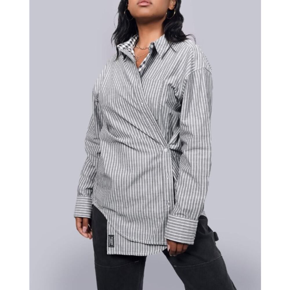 Nwt Wildfang The Essential Long Sleeve Oversized Wrap Button Up - Picture 10 of 10
